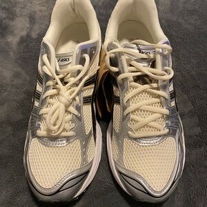 Asics White Silver Athletic Shoes with Breathable Mesh